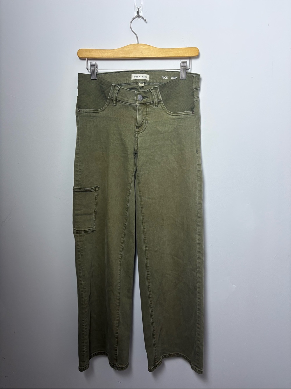 Warp + Weft Olive Green High-Rise Wide Leg Cargo Jeans
